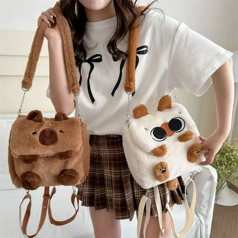 Kawaii Capybara Plush Backpack Cute Cartoon Animal Shoulder Bag Large Capacity Soft Crossbody Bag for Girls Students Gifts