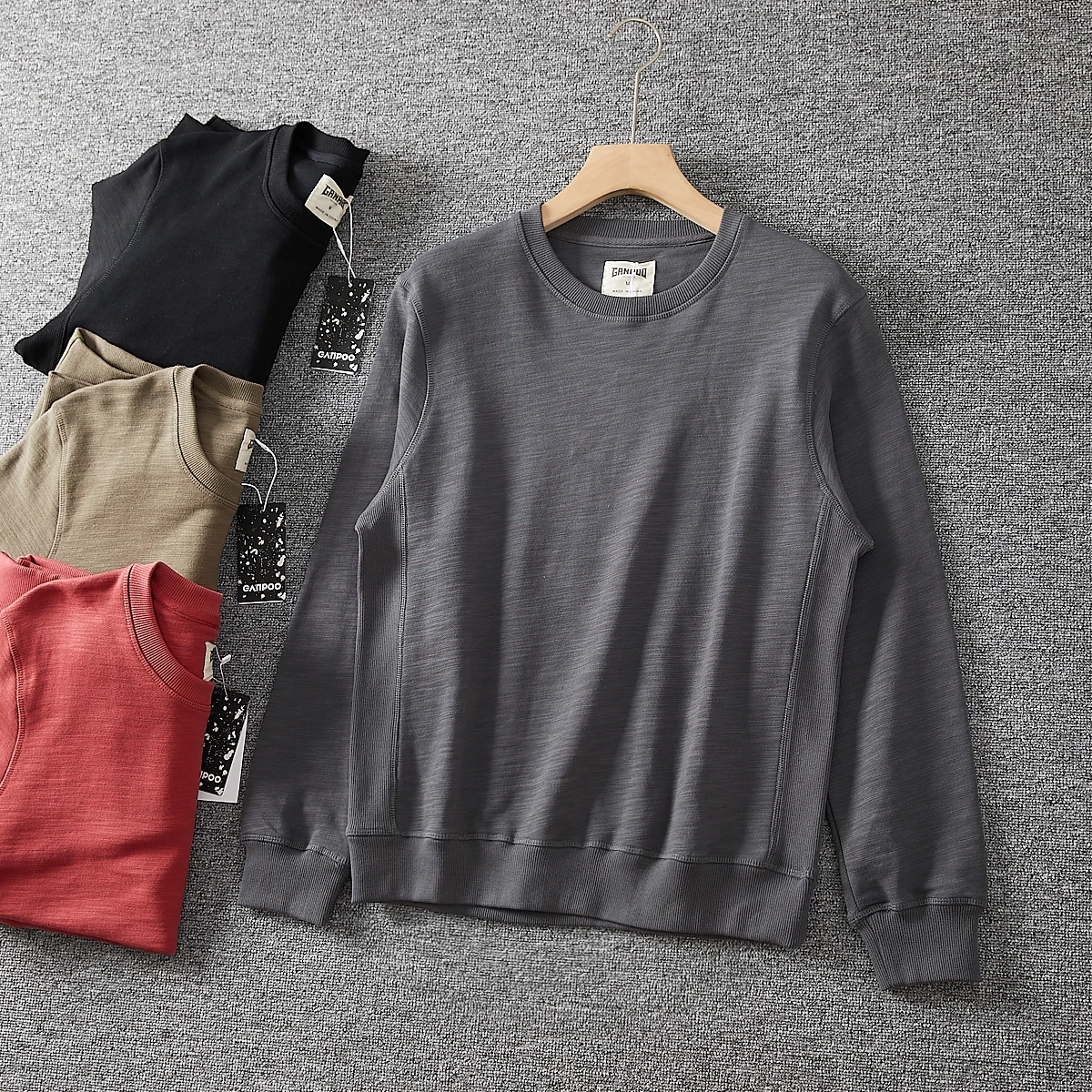 Men's Spring Fall Cotton Terry Crewneck Sweatshirt Solid Breathable Casual Pullover Oversized Soft Knitted Basic Daily Wear