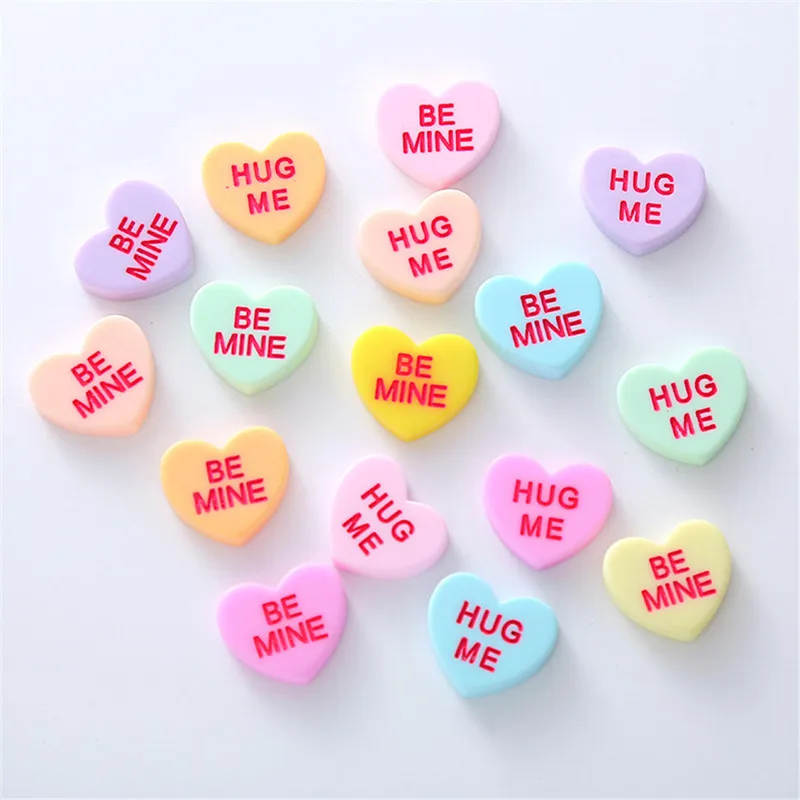 10Pcs  Candy Color letter Heart Type Resin DIY Shoes Hat Icebox Barrette Mobile Phone Case Scrapbook Cream Glue Flat Back Resin