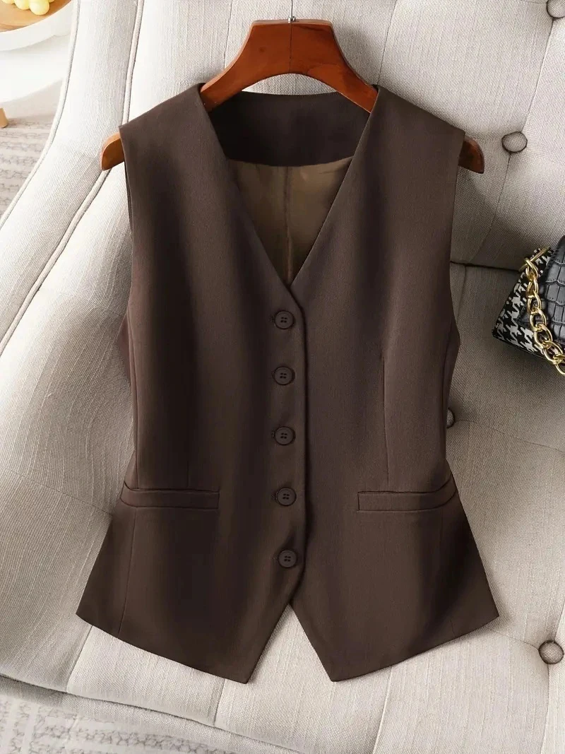 

Vintage Inspired Women's Waistcoat Retro Brown V-Neck Slim Fit Suit Vest for a Classic Look，Office & Business Casual