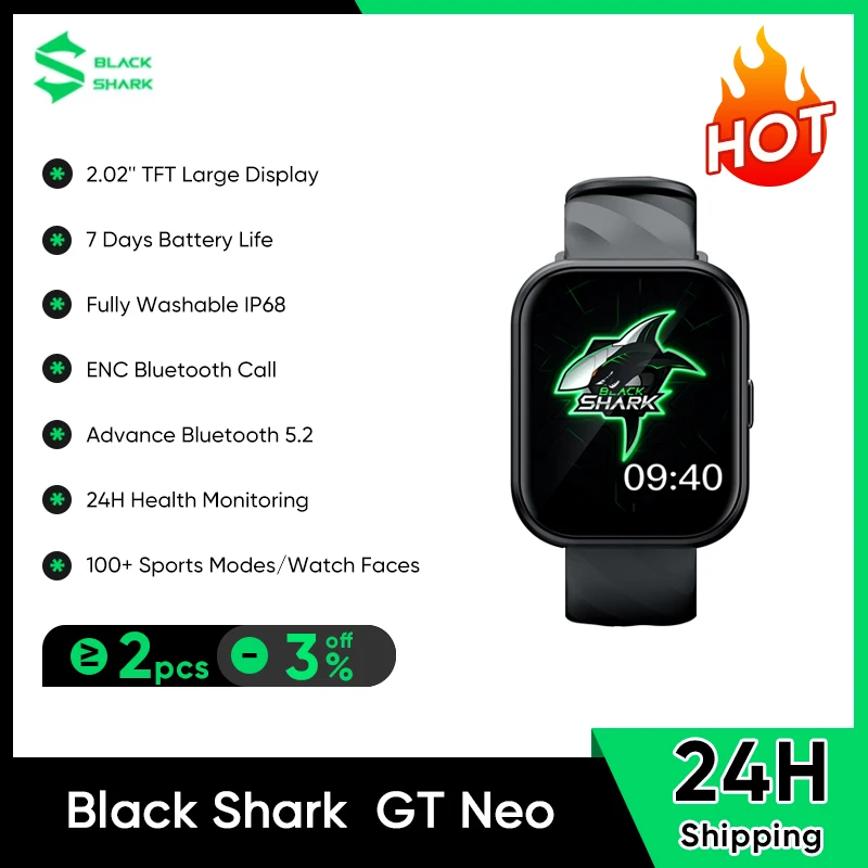 

New Black Shark GT Neo Smartwatch 2.02’’ TFT Display Health Monitoring Sport Fitness Watch 7 Days Battery Life Fully Washable