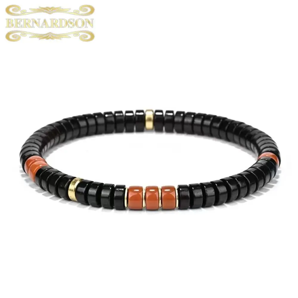 Chinese Style Lucky 6mm Black Coconut Shell Jade Bead Single Strand Bracelet Unisex Couple Minimalist Blessing Fortune Good Luck