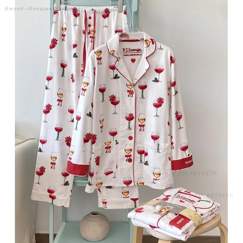 

Женский хлопковый пижамный комплект, осенняя новая одежда для сна, 2 шт., пижамы с длинными рукавами, домашняя одежда, женская свободная ночная рубашка, домашняя одежда, пижамы с принтом