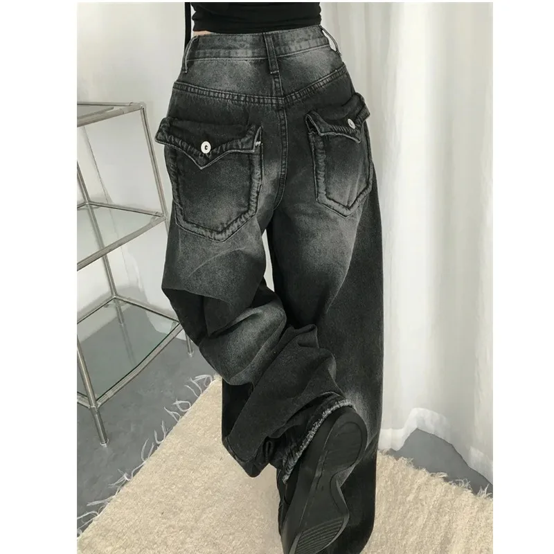 

Loose Fit High Waist Straight Leg Jeans with Pockets Distressed Casual Cotton Denim Wide Leg Pants for Women