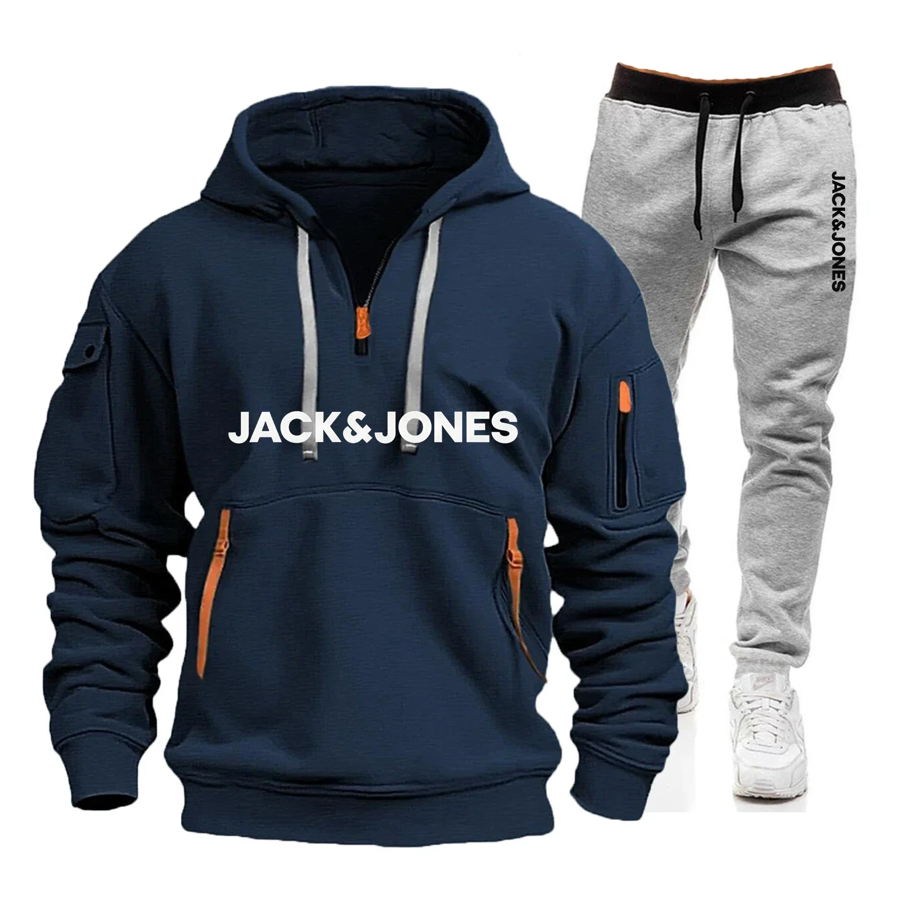 

Autumn and winter new sporty men's hooded sweatshirt and pants 2-piece set, outdoor fashionable and casual plus-size men's suit