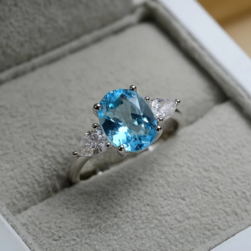 

SGARIT Natural Crystal Women's Ring 925 Sterling Silver Oval Sky Blue Topaz Stone Fine Jewelry for Women