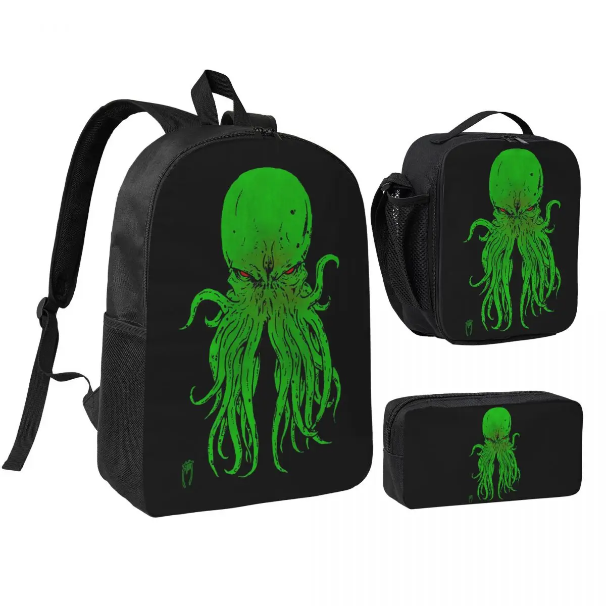 Cthulhu Octopus Sea Monster Vintage Backpack Boys Girls BookBag School Bag Shoulder Bags 3ps Insulated Lunch Bag Pencil Case