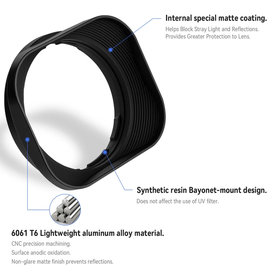Haoge LH-P15 Square Metal Lens Hood for Panasonic Leica DG