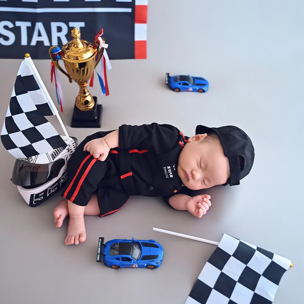 Professional Newborn Racing Theme Photography Props Baby Boy Black Racing Suit Racing Elements Decor Props for Studio Photoshoot