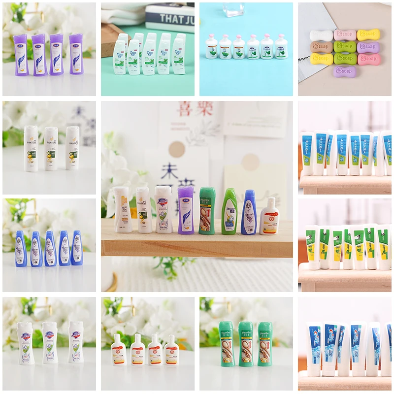 10Pcs/Set Dollhouse Miniature 1/12 Mini Shampoo Toothpaste Bathroom Accessories for BJD OB11 Doll House Furniture Accessories