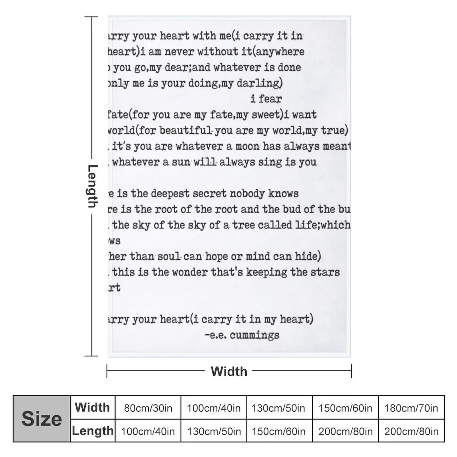 I Carry Your Heart With Me E.E. Cummings Typography Throw Blanket couch cozy soft plush fuzzy picnic outdoor blanket