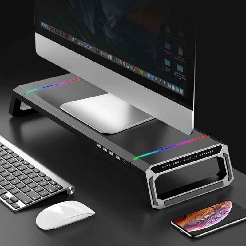Laptop Holder Computer PC Monitor Stand Phone Tablet Bracket Storage Box Organize Drawer USB Type C Extend Adapter Color Light