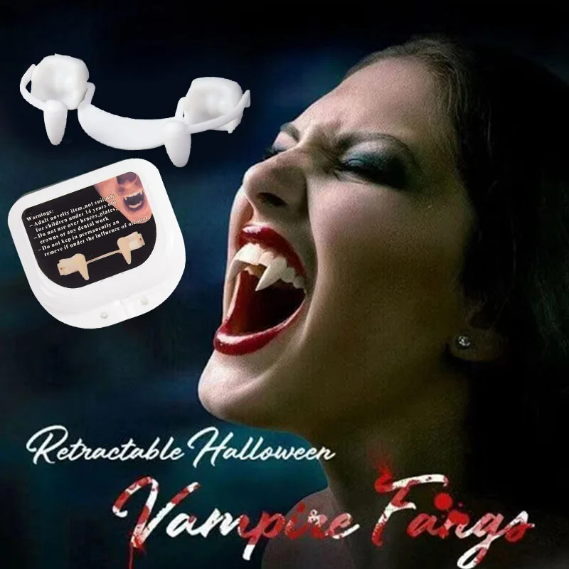 Halloween Retractable Fangs Vampire Teeth Zombie Teeth Werewolf Fangs  Cosplay Costume Masquerade Props Halloween Party Decor