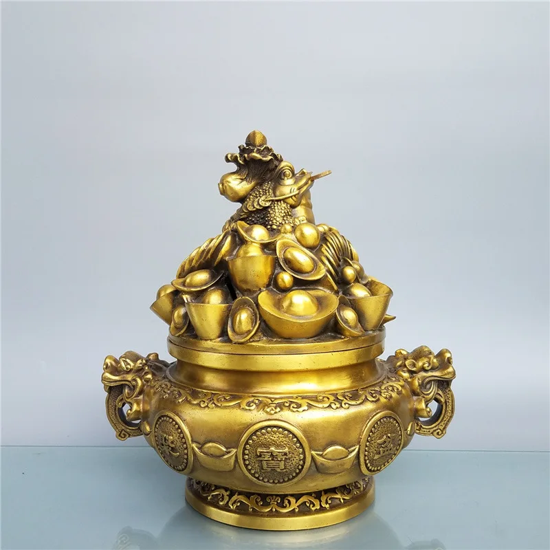 Brass Golden Fortune Ornament Treasure Basin Three-Legged Toad Living Room Wine Cabinet Office Desk Decoration Shop Gift Or