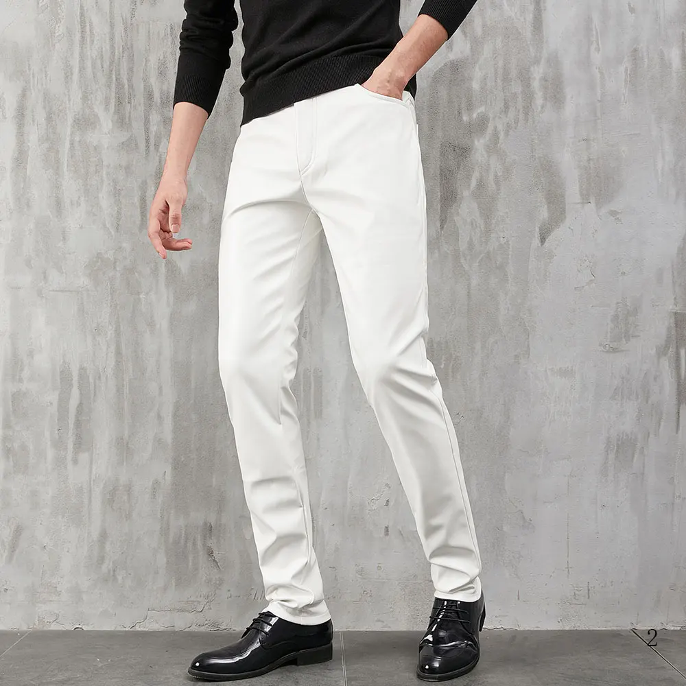 Herren-Lederhose, schmale Passform, Stretch, modische PU-Lederhose, Nachtclub, Party- und Tanzhose, dünn – Detail 1