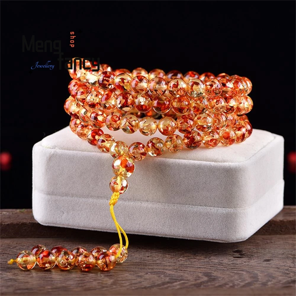 

Natural Flowering Amber 108pcs Buddha Beads Beeswax Bracelet Sweater Chain High-grade Fashion Jewelry Best Selling Holiday Gifts