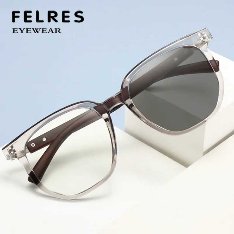 TR90 Photochromic Reading Glasses Imitation Wood Square Prescription Glasses Men Readers Outdoor Sunglasses FELRES