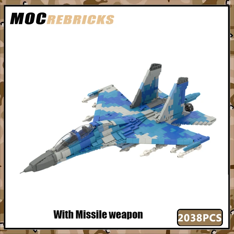 Military Air Base Weapons Ukraine Su-27UB Flanker Fighter MOC Building Block WW II Airplane Model Diy Bricks Toy Kids XAMS Gifts