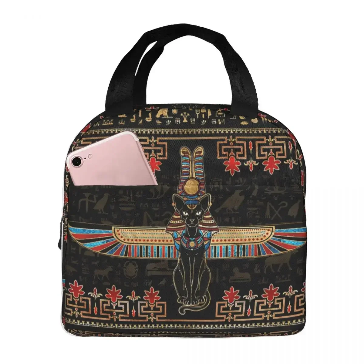 Egyptian Cat Bastet Oxford Cloth Portable Bags  Mythology School Trip Lunch Hiking Debris Cooler Food Handbags