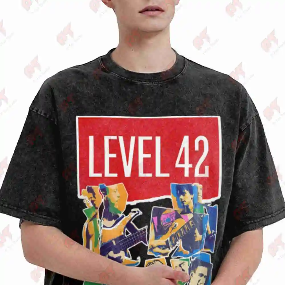 Level 42 Poster Album Vintage Washed Tee Pure Cotton T-Shirt