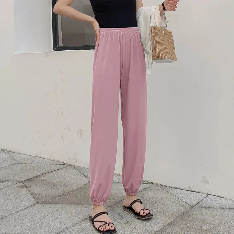 

Casual Loose Women's Harem Pants Summer New Elastic High-Waist Trousers Woman Comfortable Long Ice Silk Pants Ladies