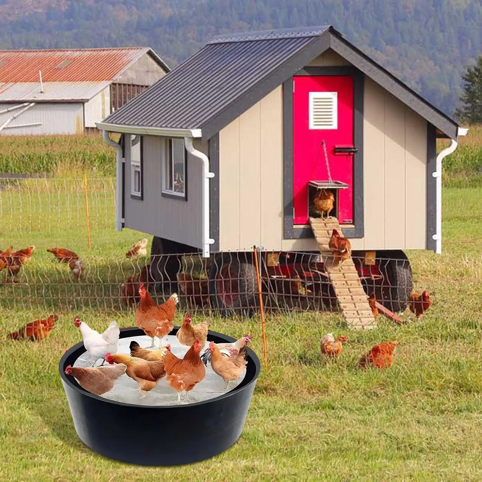 Chicken Bath Tub Bottomless Rooster Accessories Chicken House Cleaner Container For Poultry Hens Rooster Pool Farms Lawn