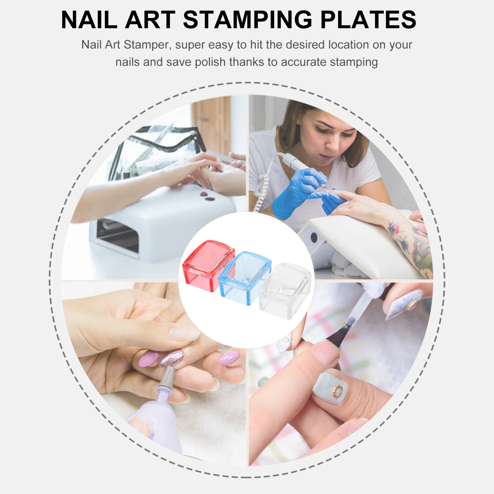 곡선형 손톱용 네일 아트 스탬퍼 실리콘 헤드 3세트 DIY 매니큐어 키트 핑크 블루 투명 네일 스탬프 템플릿