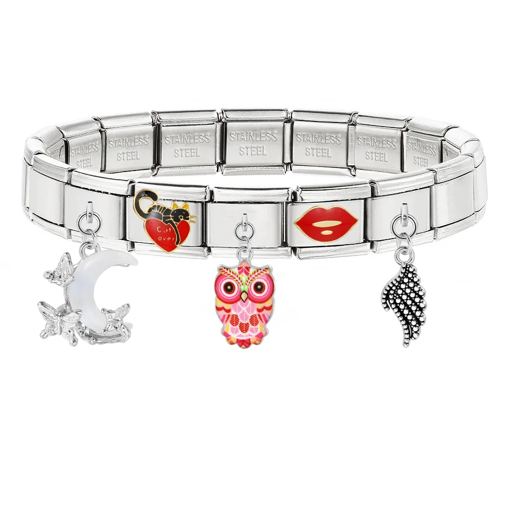 Modischer Blumen-Schildkröten-Kirsch-Herz-Rote-Lippen-Anhänger, italienischer Charm aus Edelstahl, passend für 9mm Armbänder, für DIY-Schmuckherstellung – Detail 2