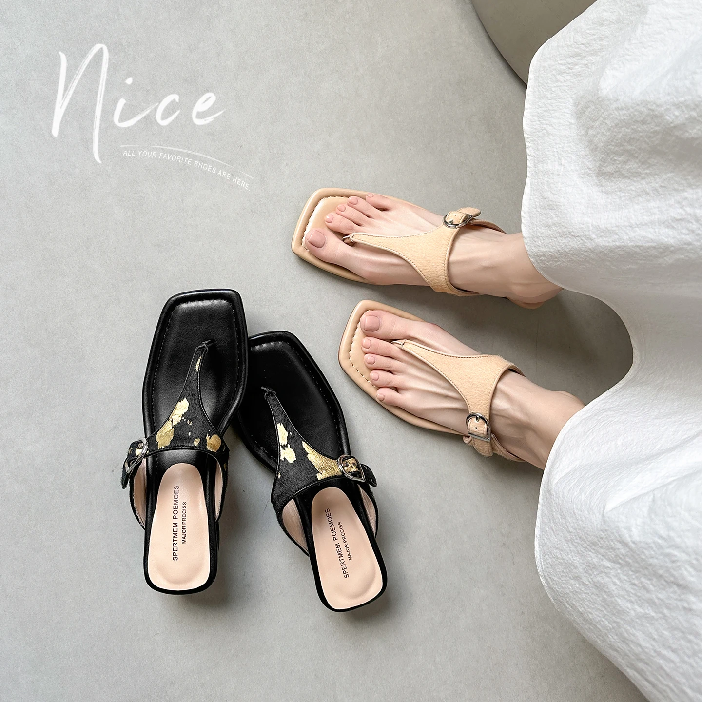2026 new summer women sandals natural leather 22-24.5cm horsehair+sheepskin mules buckle round heel women shoes flip-flops