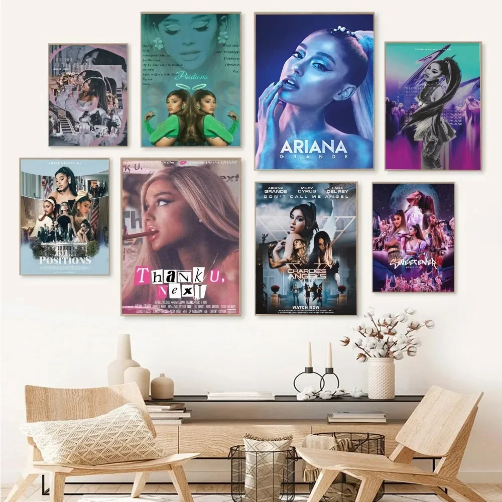 1PC Music Ariana Grande Singer Retro Print Poster Paper Waterproof HD Sticker Bedroom Entrance Home Living Room Bar Wall Decor