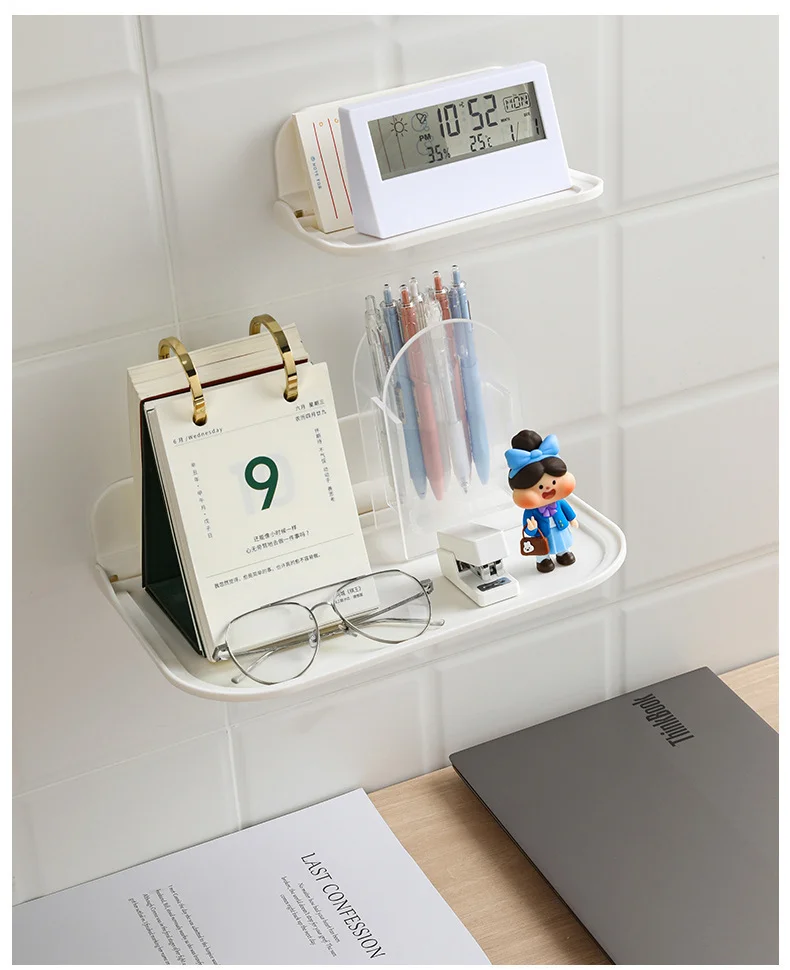 Faltbares, wandmontiertes Aufbewahrungsregal, kein Bohren erforderlich, für Toilette, Nachttisch, Schlafsaal, Badezimmer, Organizer für kleine Gegenstände – Detail 9