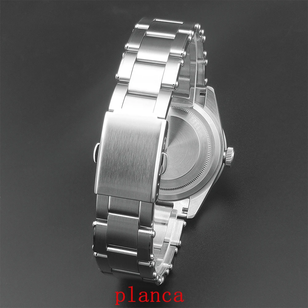 39mm カスタムロゴ NH34 GMT シルバー ステンレススチール腕時計（固定ベゼル、サファイアガラス付き）