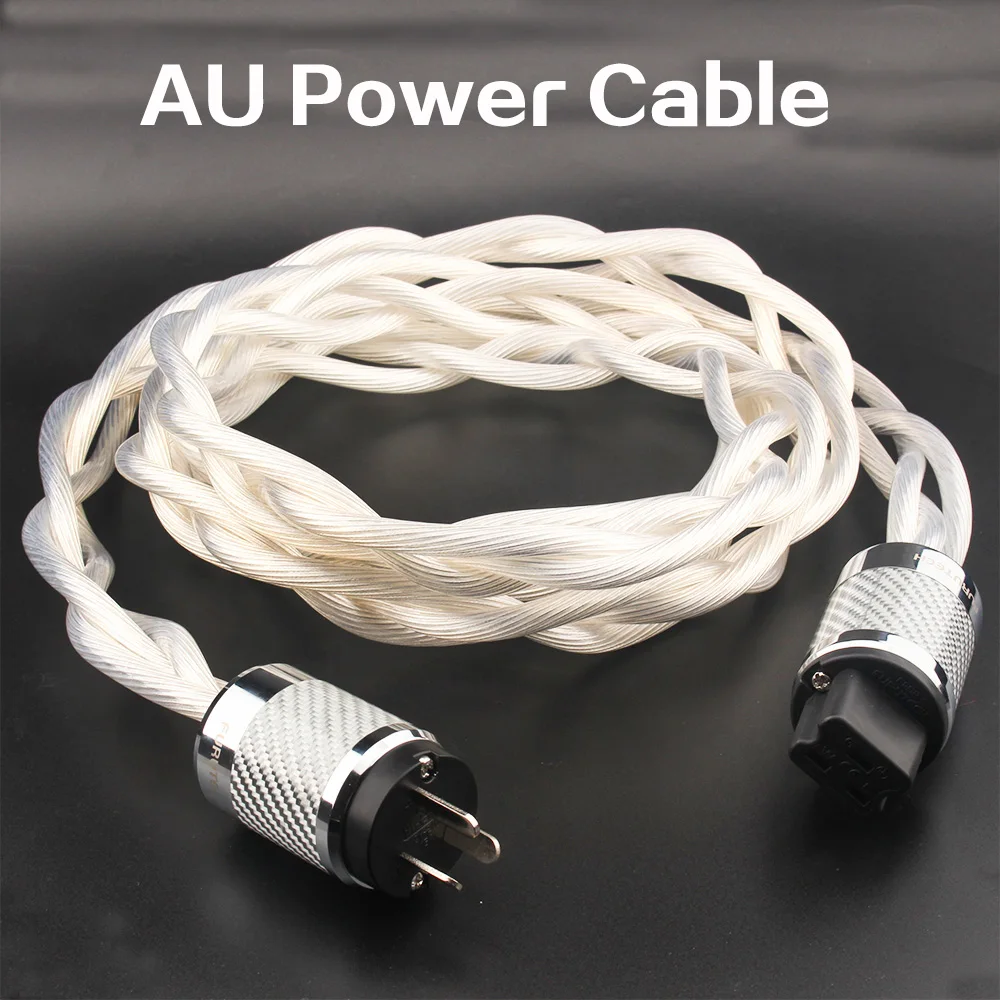 Cable de alimentación de audio HiFi Chapado en plata 5N OCC, tres trenzados, enchufe de EE. UU./UE, 20A, C19, amplificador de potencia audiófilo trasero