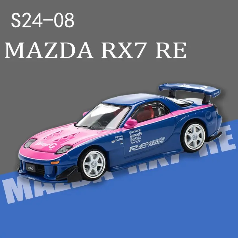 POPRACE 1/64 Mazda RX7 supercar S24-08 Amagiya rose et bleu couleur correspondant alliage modèle de voiture
