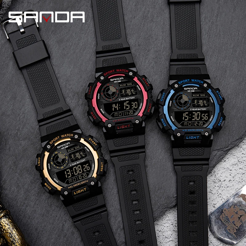 SANDA Top Brand Classical Style Men Digital Watch Military Sports Watches Fashion Waterproof Electronic Wristwatch Shockproof