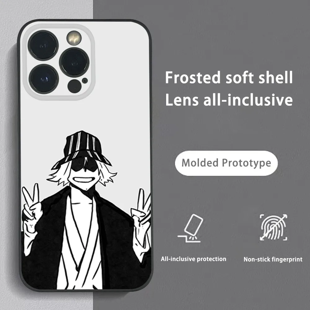 B-BLEACH Kisuke Urahara Phone Case For iPhone 16 15 14 13 Pro Max Plus Mini Frosted Soft Shell Funda