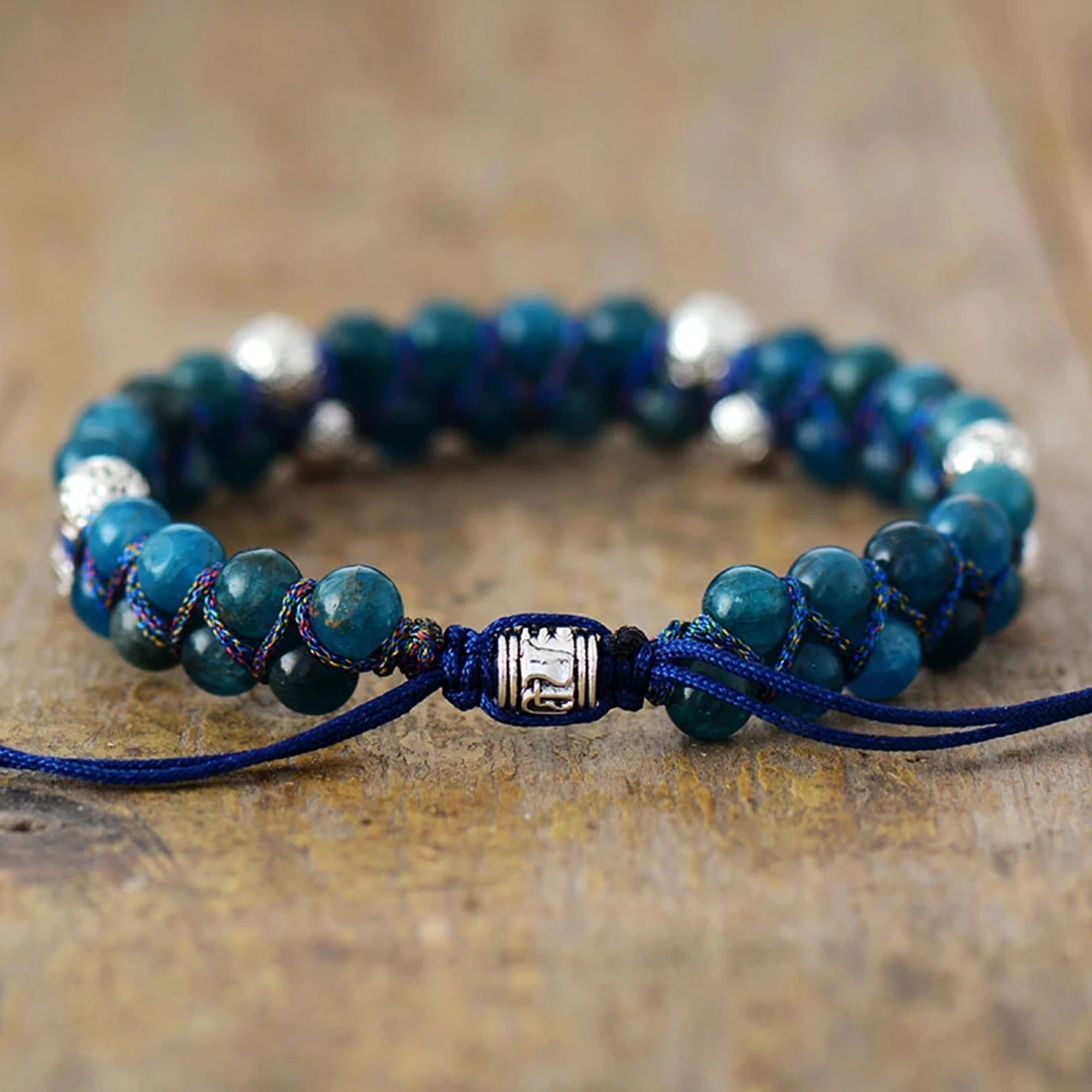 Apatite Bracelet 6mm Blue Apatite Beaded Bracelets Healing Balance Anxiety Relief Inner Peace Spiritual Meditation Femme Boho