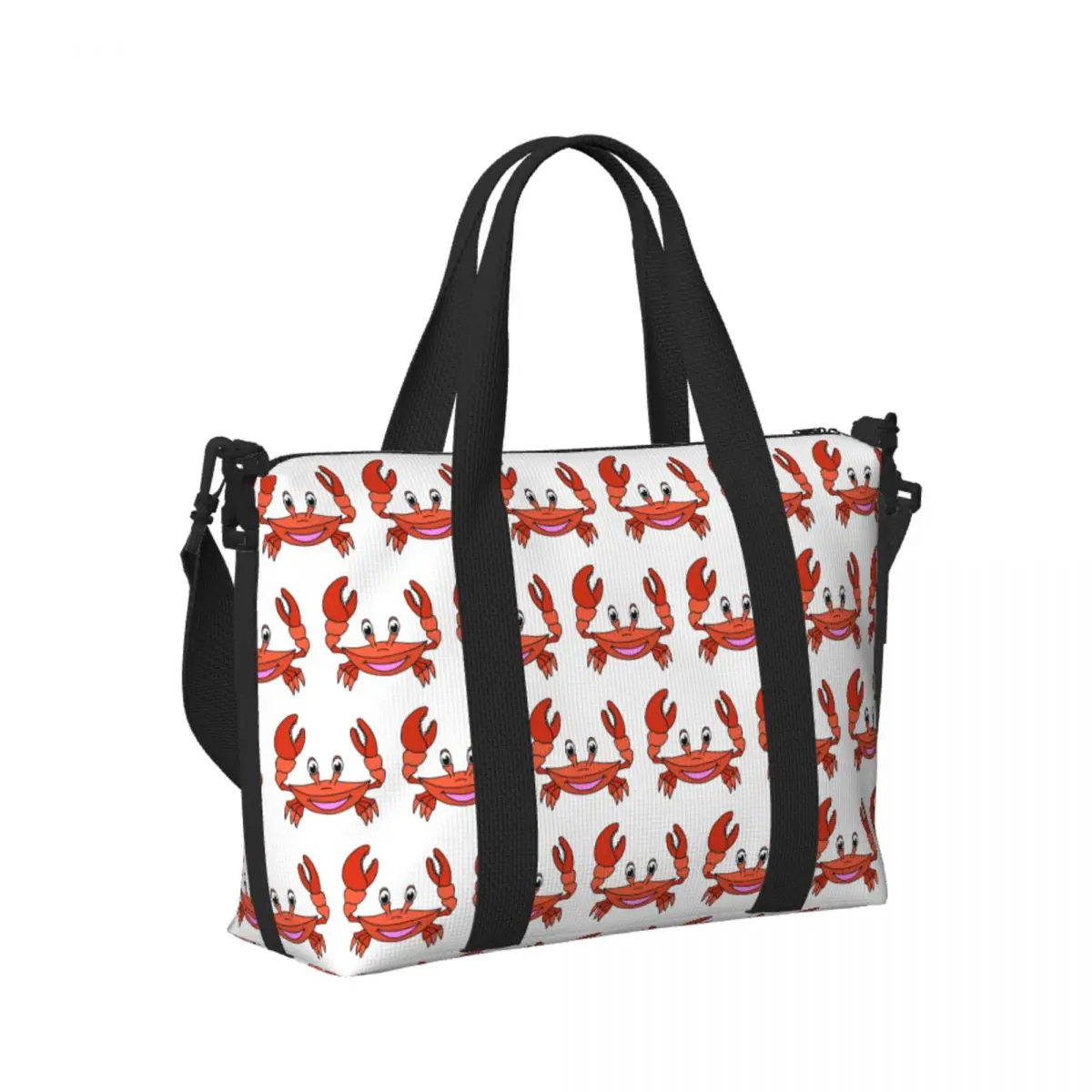 

Custom Cute Happy Crab Sea Animal Beach Travel Bag Large Capacity Tote Bags for Gym Sport Women Shopping Duffle Shoulder Bag
