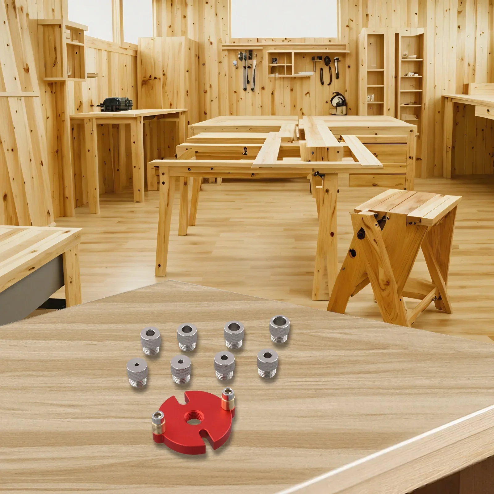

Innovative Woodworking Tool Vertical Hole Jig Kit Includes Eight Sizes of Drill Bushings Made from Aluminum Alloy