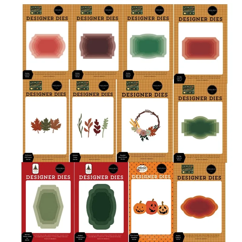 Colheita Coleção Esculpida Grinalda De Cabeceira De Abóbora, Folhas De Outono, Outono Galhos, Etiquetas De Aninhamento Vintage, Corte De Metal Morre, Cartão