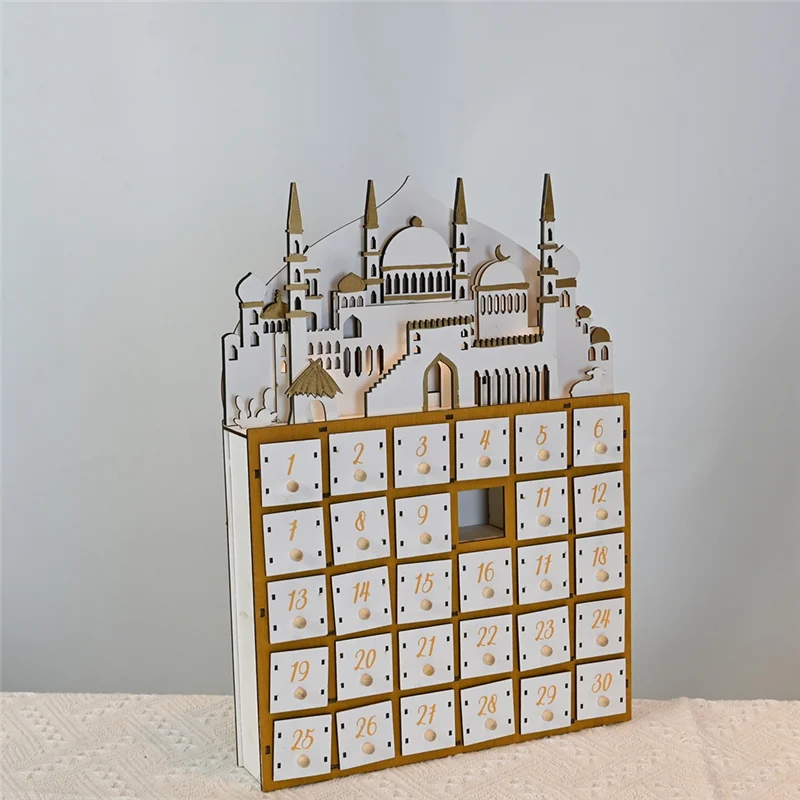 Practical-LED Illuminating Eid Ramadans Countdown Calendar With 30 Small Drawers For Muslims Islamics Festivals Party Decors A