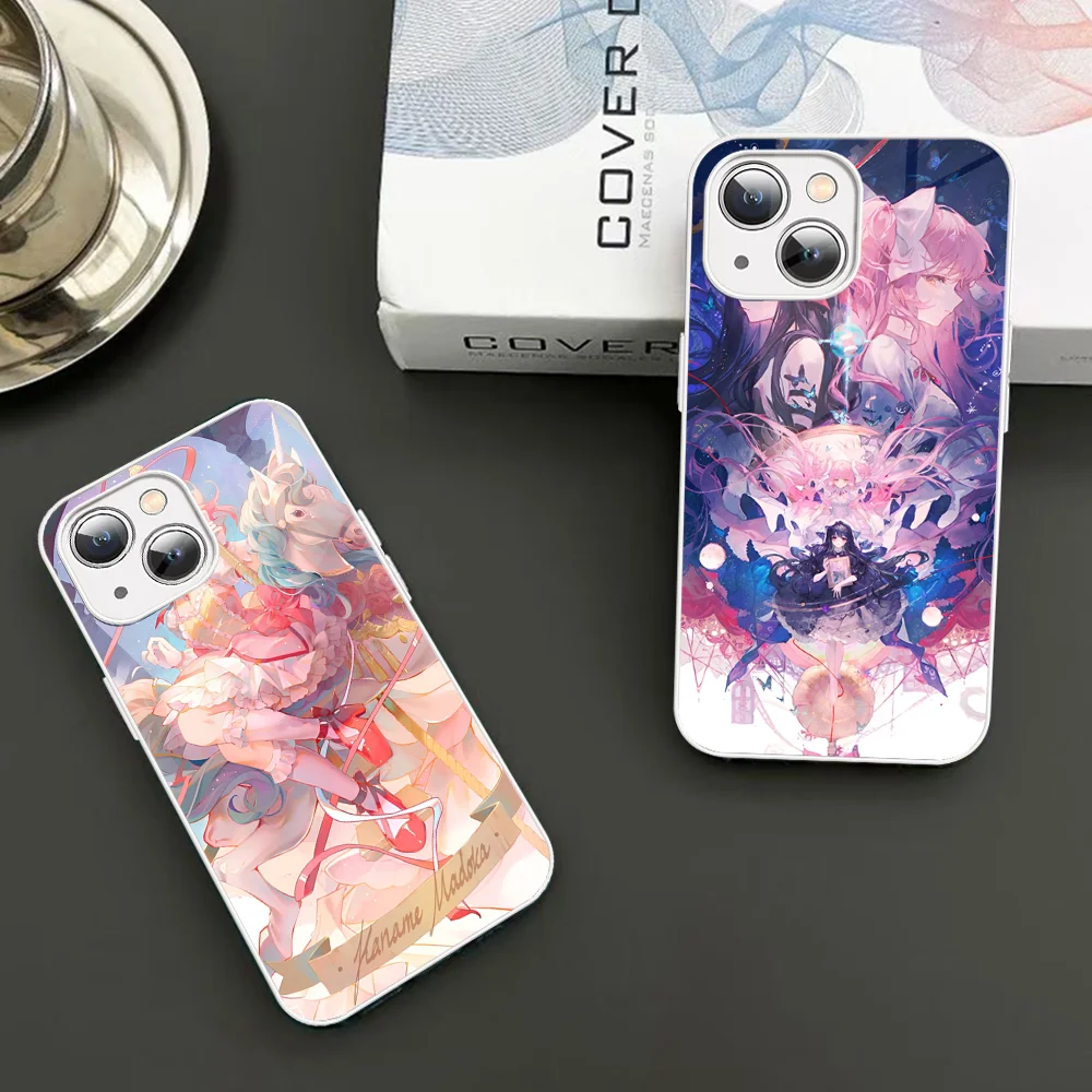 Anime Character Puella Magi Madoka Magica Phone Case Tempered Glass For Iphone 14 13 12 11 Pro Mini XS MAX 14Plus X XS XR