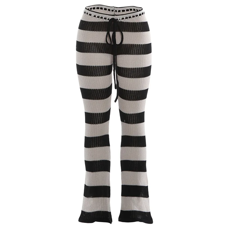 2026 Spring Personalized Street Stripes Color Matching Knitted Tight Women's Trousers