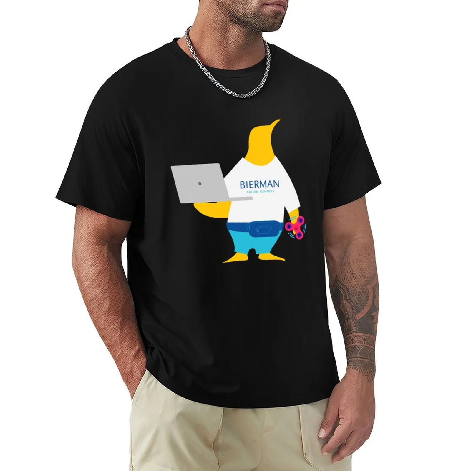 Behavior Technician Penguin with Laptop T-Shirt t shirts for man cotton T-Shirt