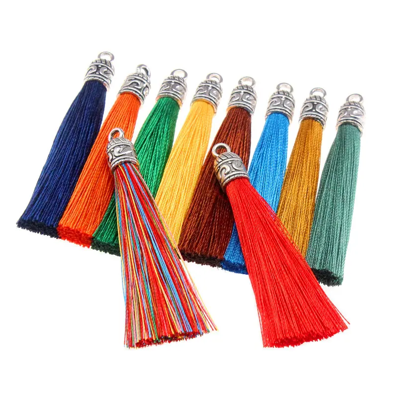 10-30Pcs 55mm Long Silk Tassel Brush With Metal Caps For Earrings Tassel Charms Pendant Fit DIY Jewelry Earrings Making Material