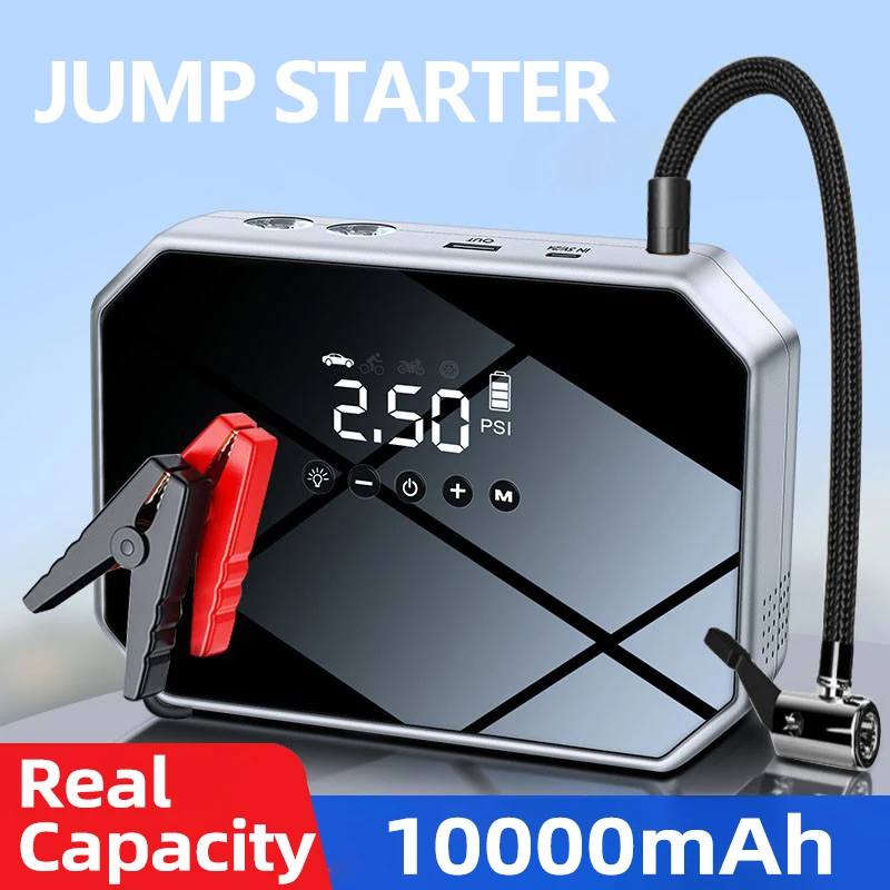 Car Jump Starter Air Pump Power Bank Lighting Portable Air Compressor 4 In 1 Cars Battery Starters Starting Auto Tyre Inflator