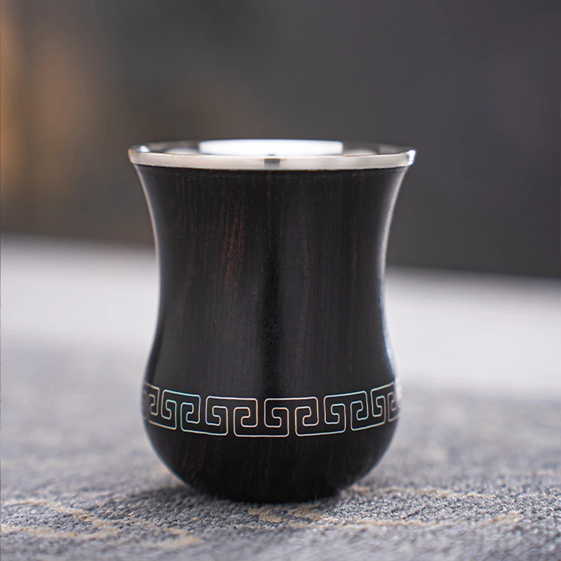 99.9% pure silver, wood silver cup, tea cup with silver inner liner, exquisite home cup, heat-resistant, silk inlaid sandalwood