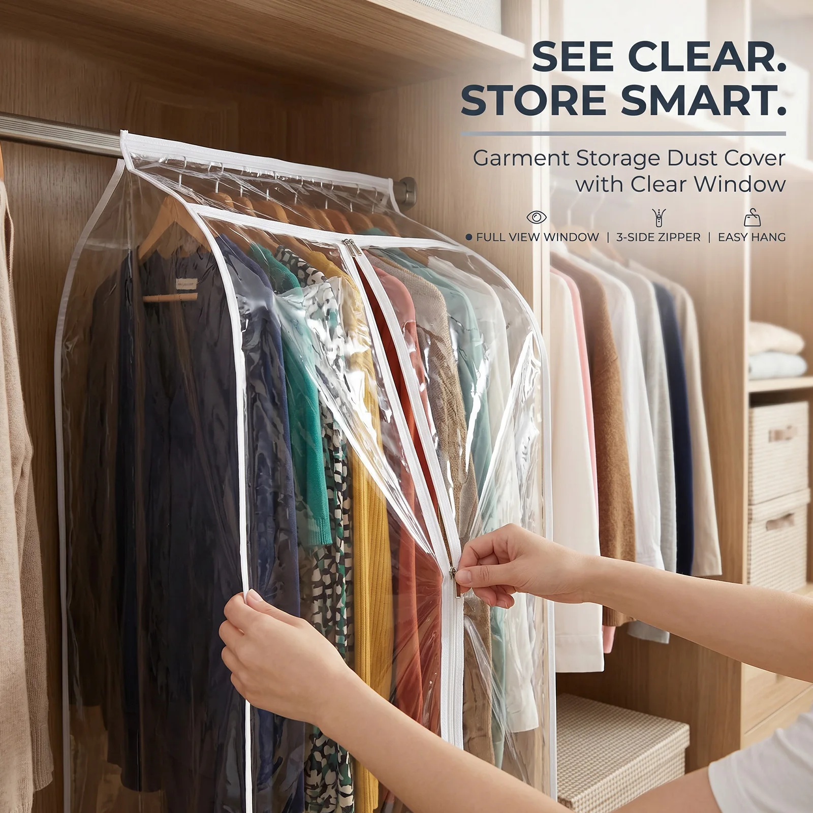 2Pcs Clothes Hanging Bag Wardrobe Garment Dust Cover Large Clear Household Visible Storage Bag Protector Dustproof