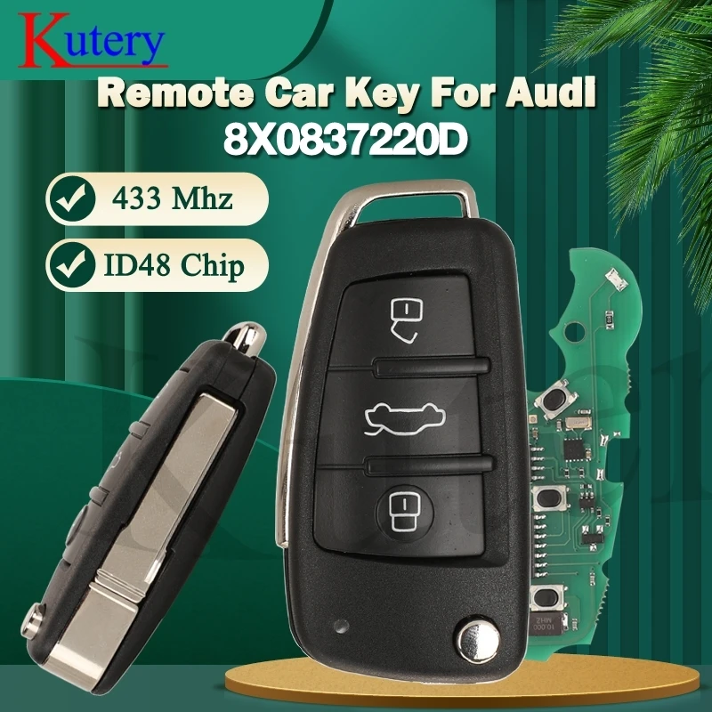 

Jingyuqin 3 кнопки 8X0837220D 433 МГц ID48 чип складной дистанционный ключ от автомобиля для Audi Q3 Q7 A1 A3 A4 A5 S1 2004-2017 с лезвием HU66