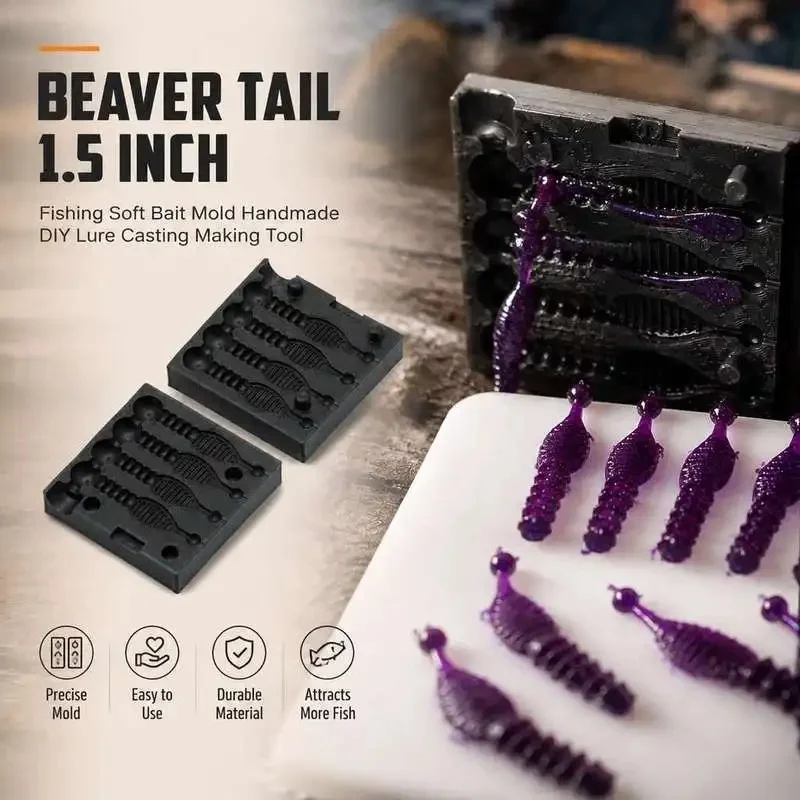 Molde para hacer señuelos blandos de 1,5 pulgadas, de la marca Beaver Tail, para lanzar señuelos, herramienta artesanal para hacer cebos a mano.
